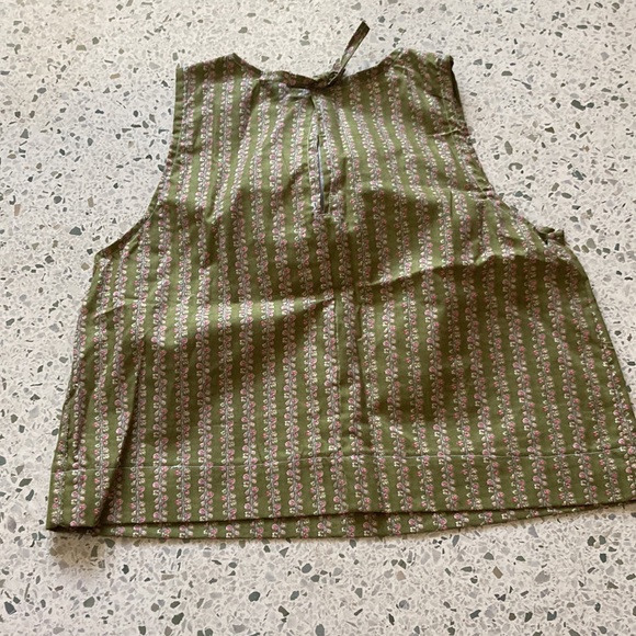 HANDMADE Floral High Neck Tank Size Small Green with Pink Flowers Bow Closure - Picture 3 of 4